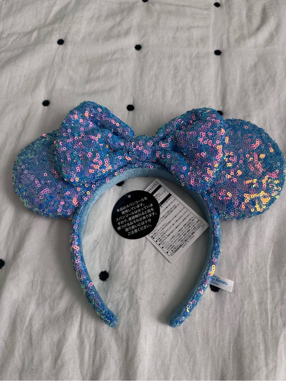 Disney Sea Blue Iridescent Sequin Minnie Ears Headband